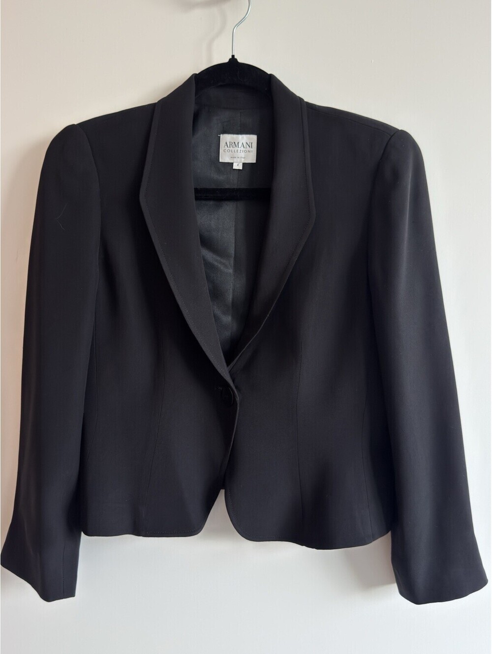 Armani Collezioni Black Silk Blend Tuxedo Blazer Jacket Made Italy Size 4